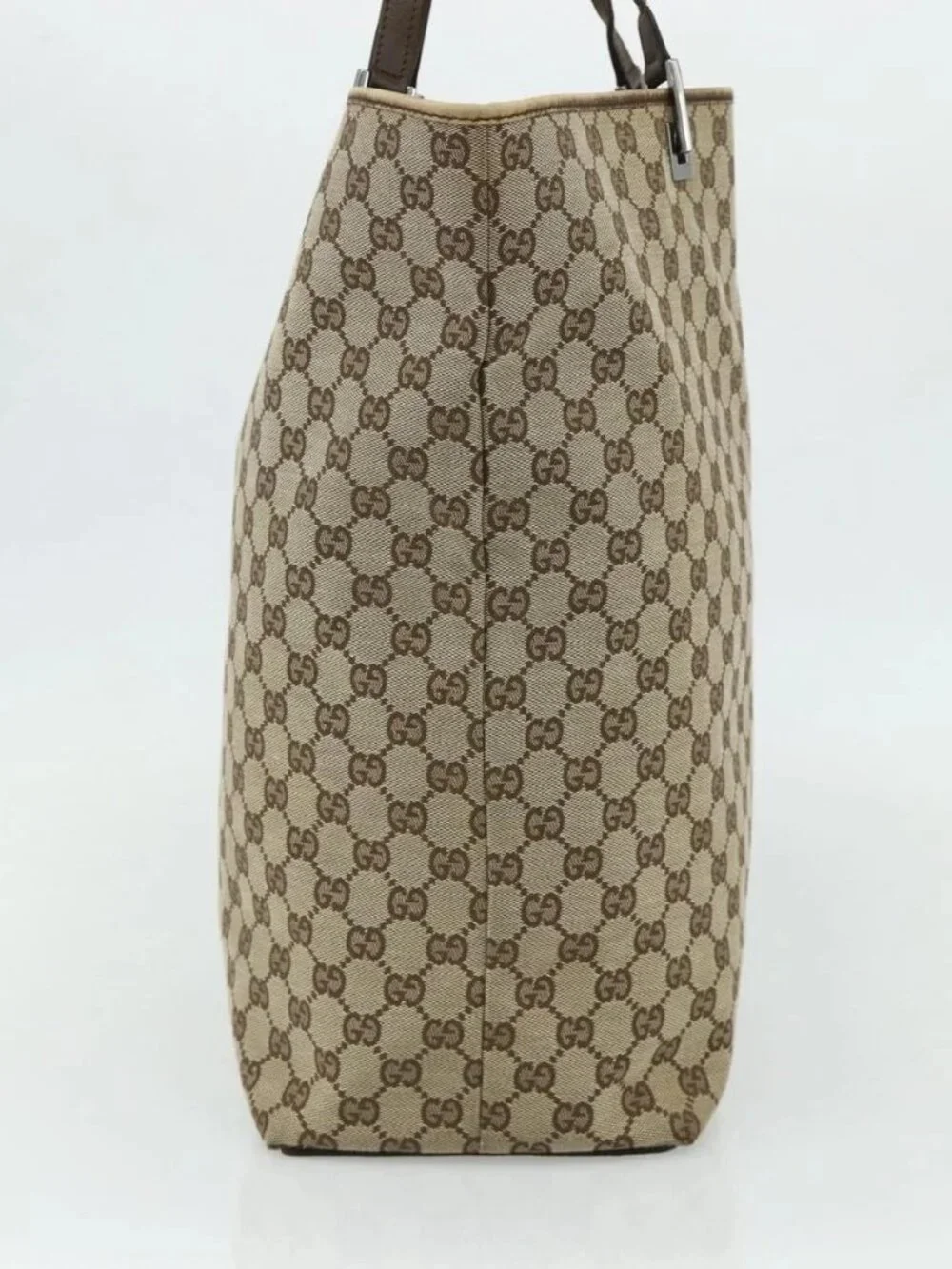 GUCCI GG Canvas Tote Bag Beige Silver 31242 Auth